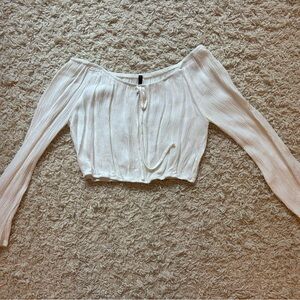 White Off-Shoulder Top with Tie Detailing